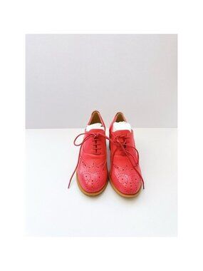 Size 5 Women’s Pink Leather Oxford Heels Brogue Lace-Up Chunky Heel FOWT